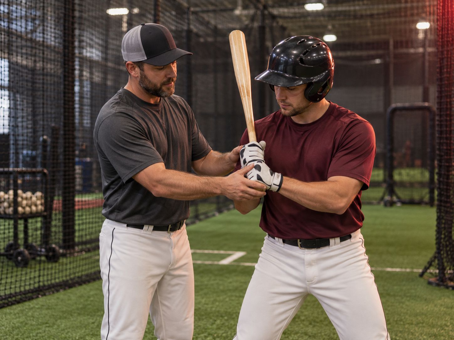 A baseball coach encouraging a young player